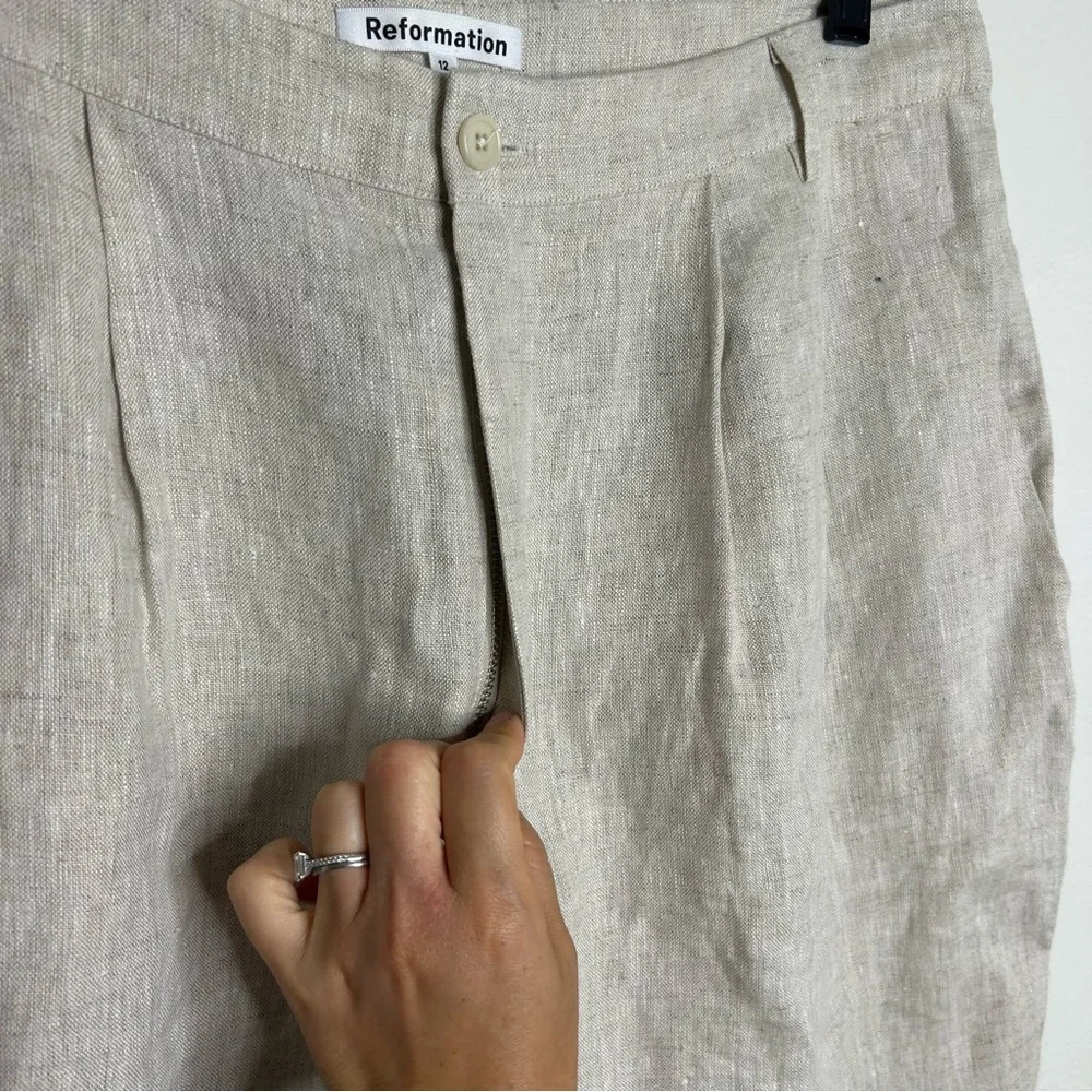 NEW Reformation Alex 100% Linen Trouser Pant In Oatmeal Size 12